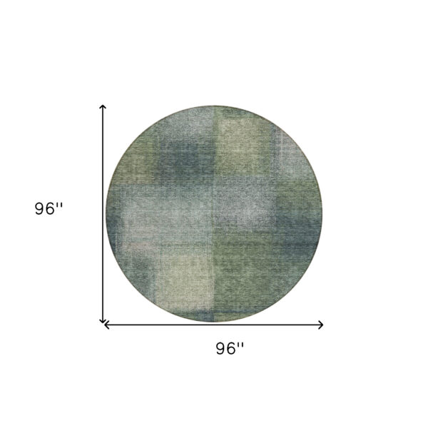 8' Olive Green And Gray Round Abstract Washable Indoor Outdoor Area Rug