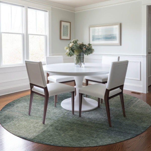 8' Olive Green And Gray Round Abstract Washable Indoor Outdoor Area Rug