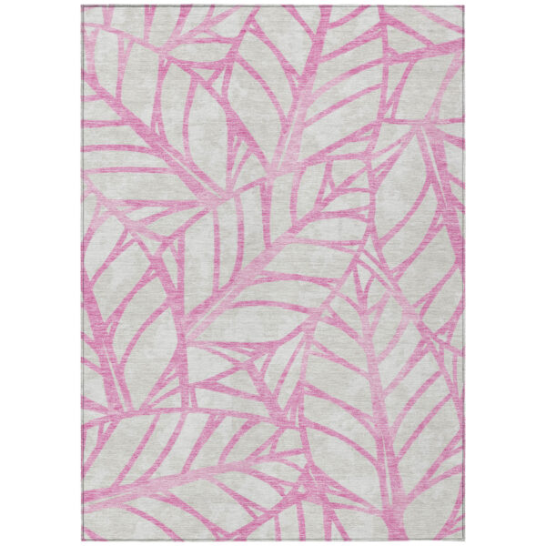 5' X 8' Pink And Beige Floral Washable Indoor Outdoor Area Rug