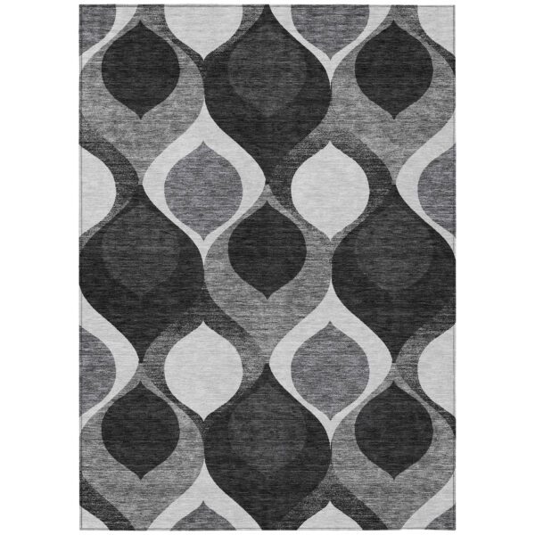 5' X 8' Black Silver And Charcoal Ogee Washable Indoor Outdoor Area Rug