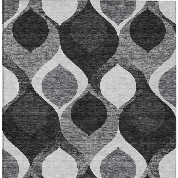 5' X 8' Black Silver And Charcoal Ogee Washable Indoor Outdoor Area Rug