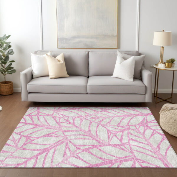 5' X 8' Pink And Beige Floral Washable Indoor Outdoor Area Rug