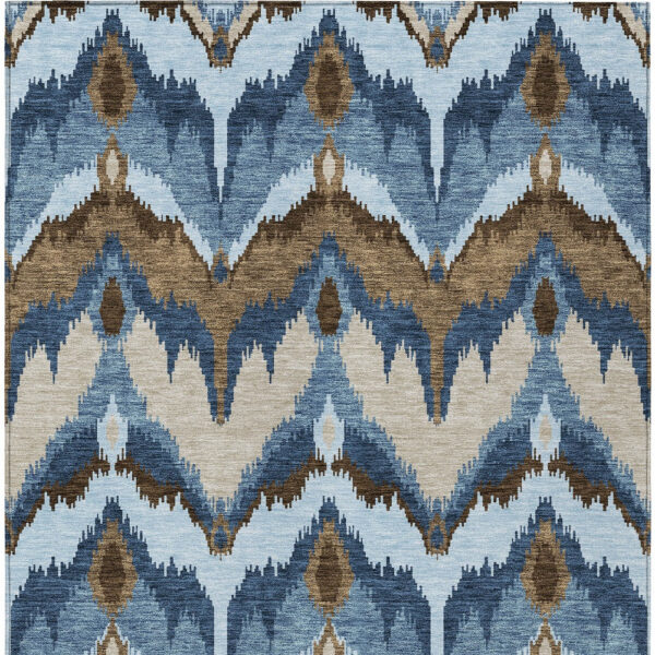 8' X 10' Denim Blue And Sky Blue Ikat Washable Indoor Outdoor Area Rug