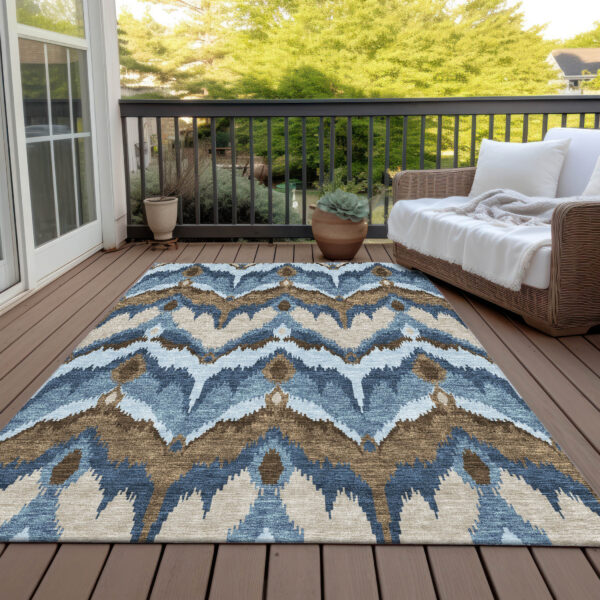 8' X 10' Denim Blue And Sky Blue Ikat Washable Indoor Outdoor Area Rug