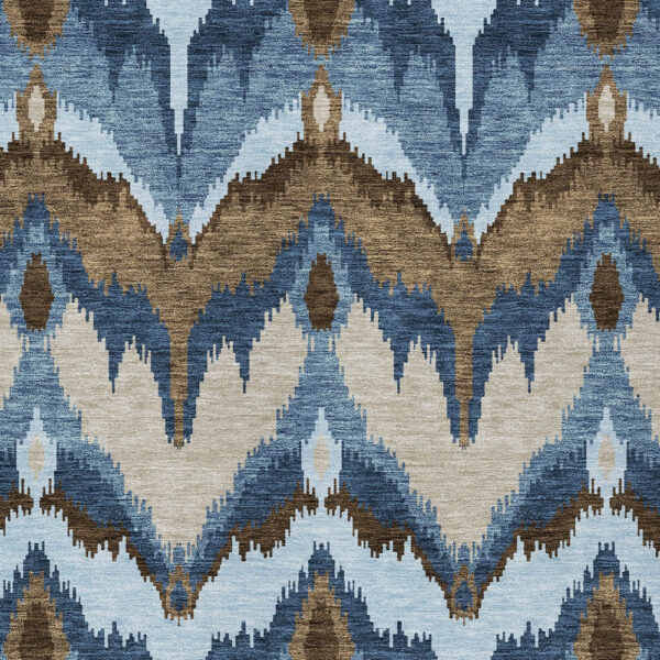 8' X 10' Denim Blue And Sky Blue Ikat Washable Indoor Outdoor Area Rug