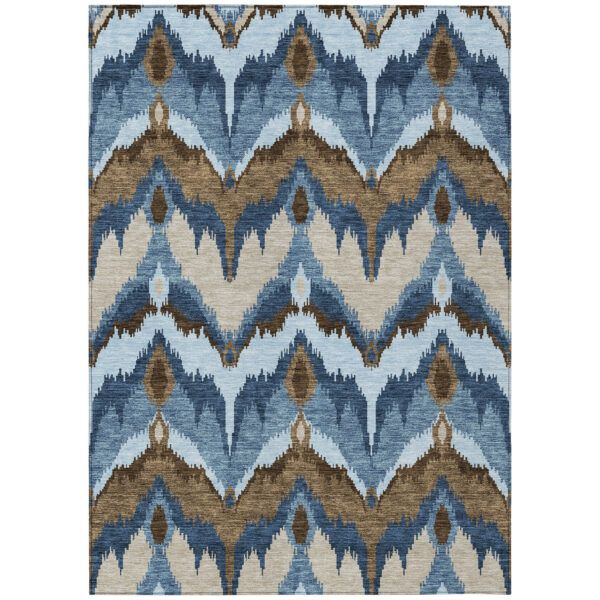 8' X 10' Denim Blue And Sky Blue Ikat Washable Indoor Outdoor Area Rug