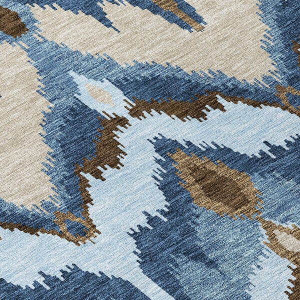 8' X 10' Denim Blue And Sky Blue Ikat Washable Indoor Outdoor Area Rug