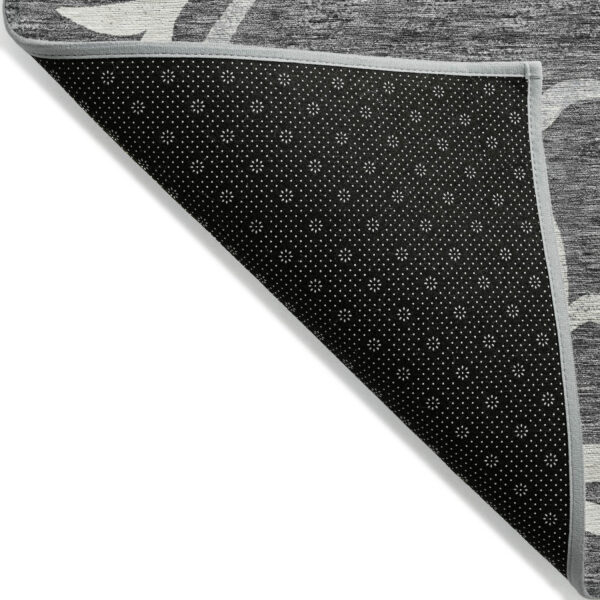 5' X 8' Charcoal Silver And Gray Floral Washable Indoor Outdoor Area Rug