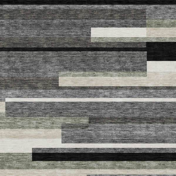 9' X 12' Black Charcoal And Gray Striped Washable Indoor Outdoor Area Rug