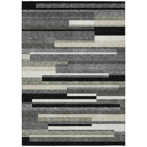 9' X 12' Black Charcoal And Gray Striped Washable Indoor Outdoor Area Rug