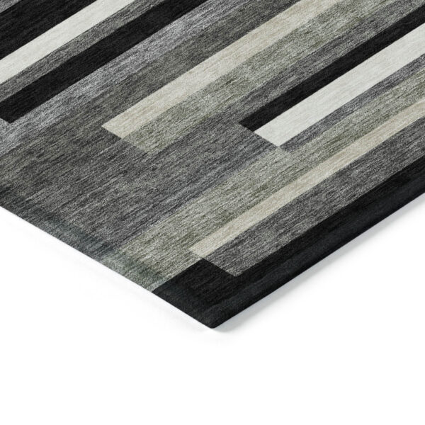 9' X 12' Black Charcoal And Gray Striped Washable Indoor Outdoor Area Rug