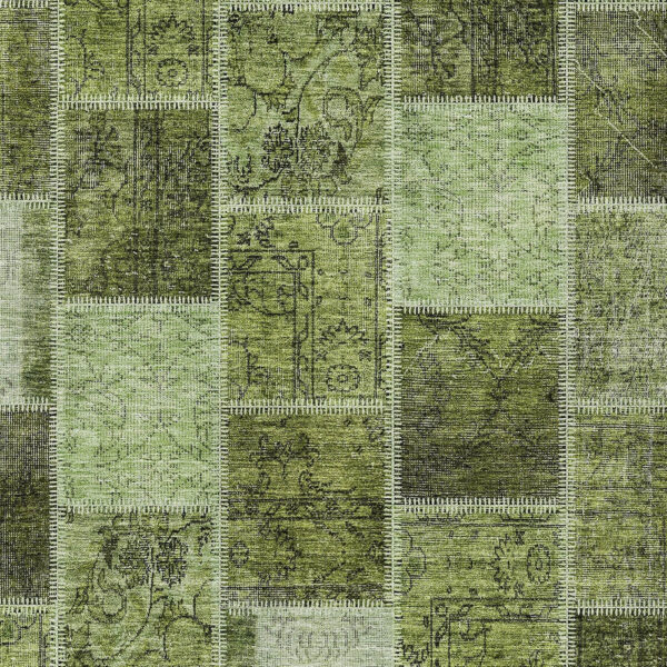 5' X 8' Olive Green And Artichoke Green Patchwork Washable Indoor Outdoor Area Rug