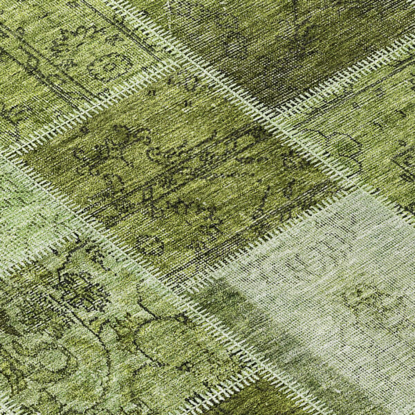 5' X 8' Olive Green And Artichoke Green Patchwork Washable Indoor Outdoor Area Rug