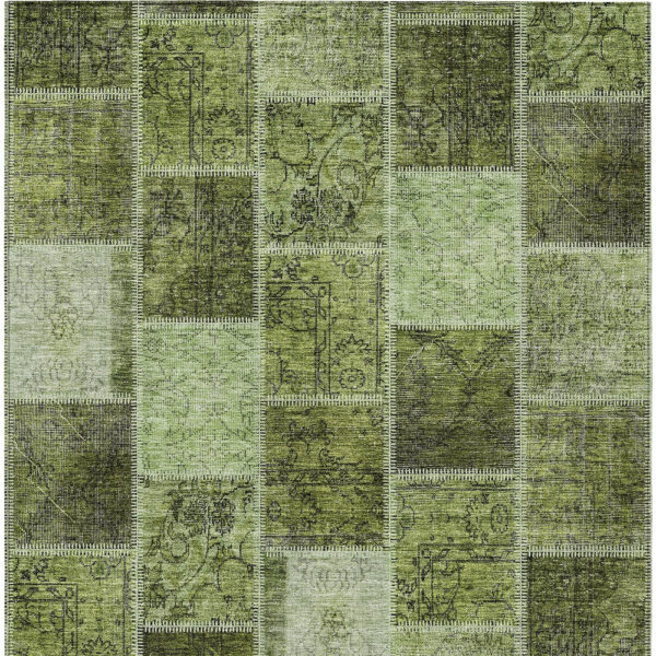 5' X 8' Olive Green And Artichoke Green Patchwork Washable Indoor Outdoor Area Rug
