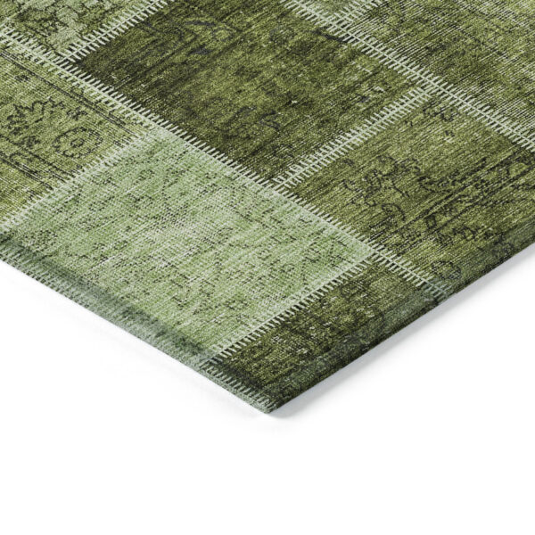5' X 8' Olive Green And Artichoke Green Patchwork Washable Indoor Outdoor Area Rug