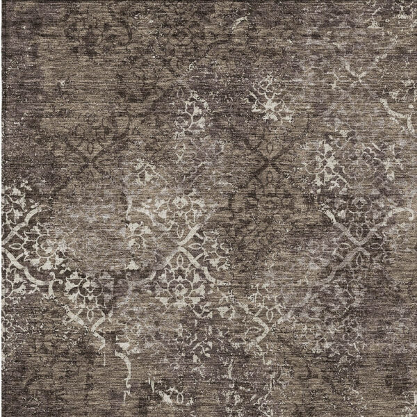 9' X 12' Brown And Ivory Floral Washable Indoor Outdoor Area Rug