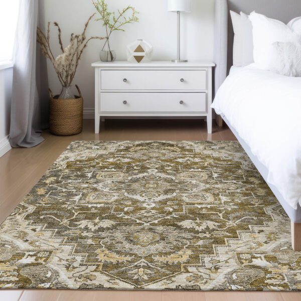 5' X 8' Brown Beige And Taupe Oriental Washable Indoor Outdoor Area Rug