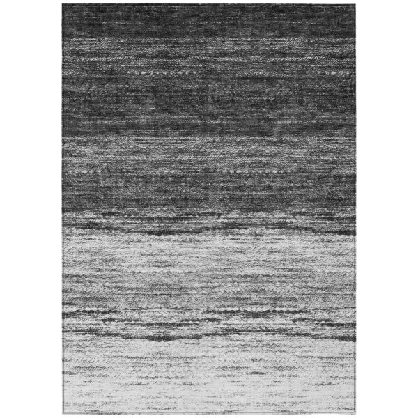 8' X 10' Gray Silver And Ivory Ombre Washable Indoor Outdoor Area Rug