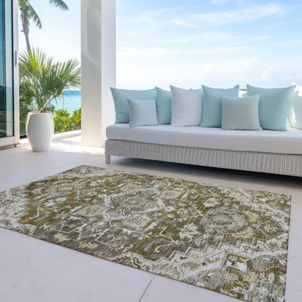 5' X 8' Brown Beige And Taupe Oriental Washable Indoor Outdoor Area Rug