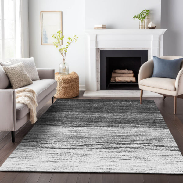 8' X 10' Gray Silver And Ivory Ombre Washable Indoor Outdoor Area Rug