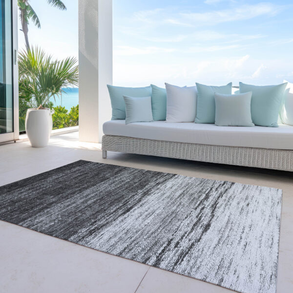 8' X 10' Gray Silver And Ivory Ombre Washable Indoor Outdoor Area Rug