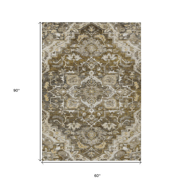 5' X 8' Brown Beige And Taupe Oriental Washable Indoor Outdoor Area Rug