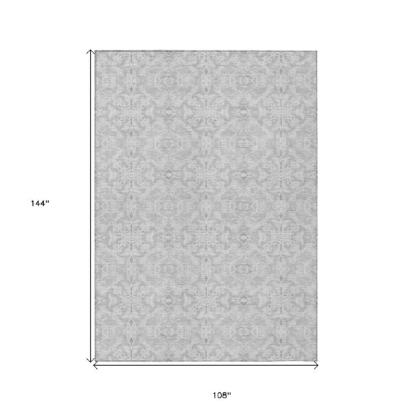 9' X 12' Silver And Gray Medallion Washable Indoor Outdoor Area Rug