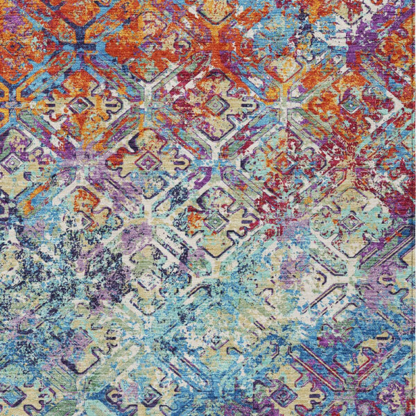 3' X 5' Copper Blue And Red Geometric Washable Indoor Outdoor Area Rug