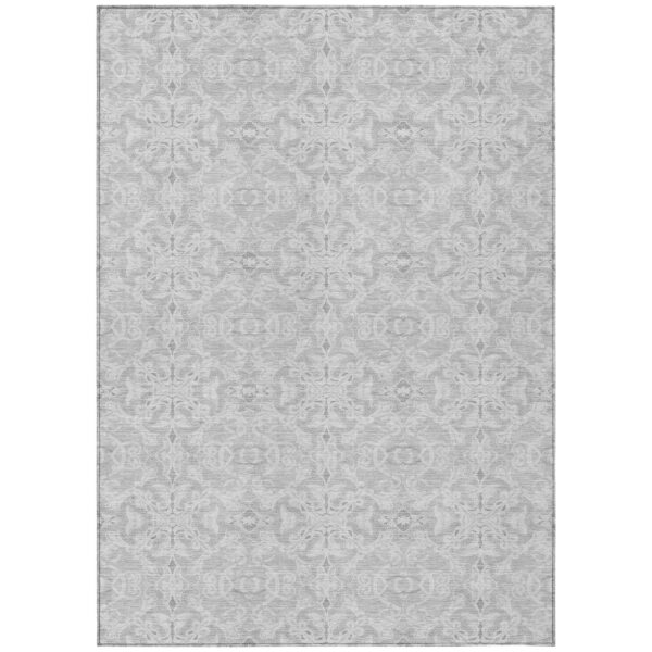 9' X 12' Silver And Gray Medallion Washable Indoor Outdoor Area Rug