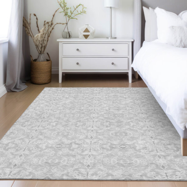 9' X 12' Silver And Gray Medallion Washable Indoor Outdoor Area Rug