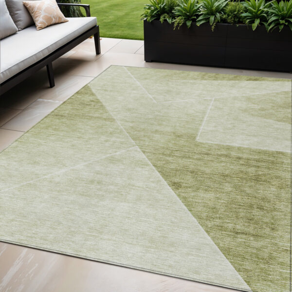 5' X 8' Sage And Artichoke Green Abstract Washable Indoor Outdoor Area Rug