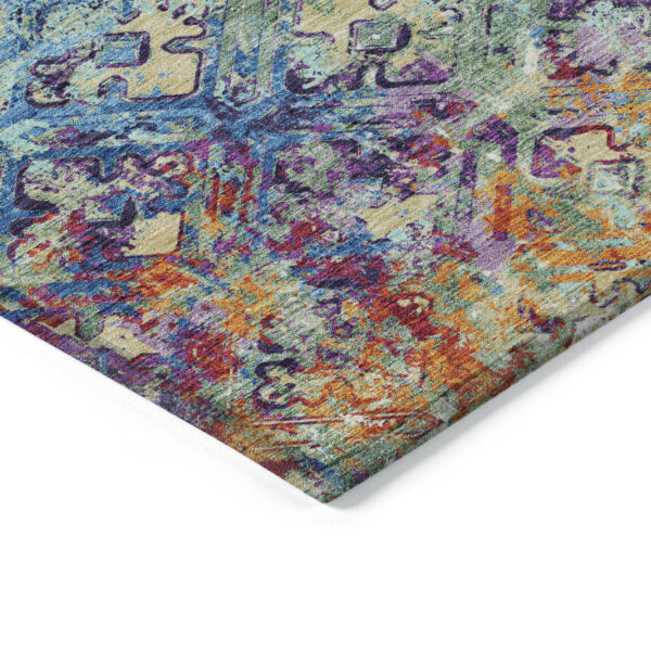 3' X 5' Copper Blue And Red Geometric Washable Indoor Outdoor Area Rug