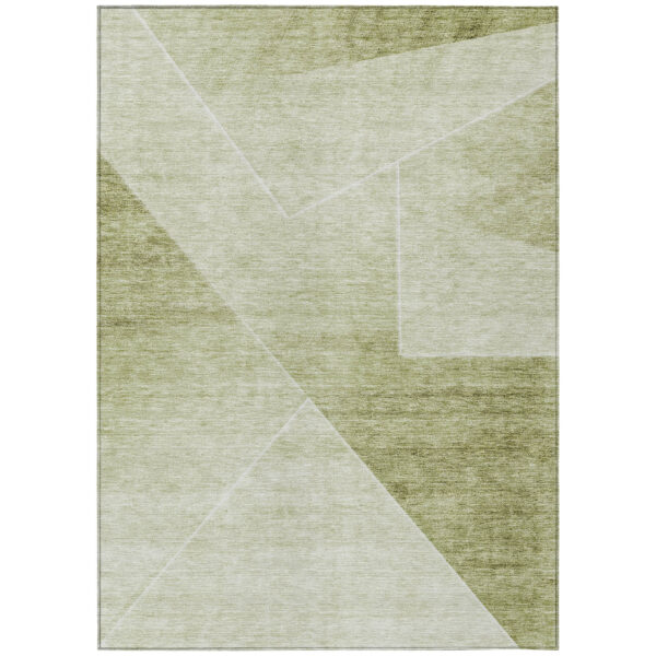 5' X 8' Sage And Artichoke Green Abstract Washable Indoor Outdoor Area Rug