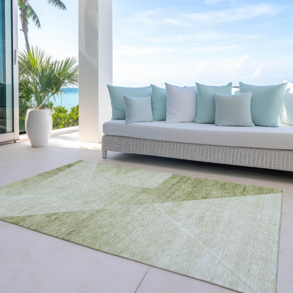 5' X 8' Sage And Artichoke Green Abstract Washable Indoor Outdoor Area Rug