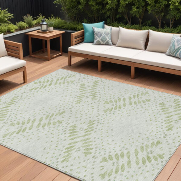 10' X 14' Artichoke Green And Fern Green Floral Washable Indoor Outdoor Area Rug