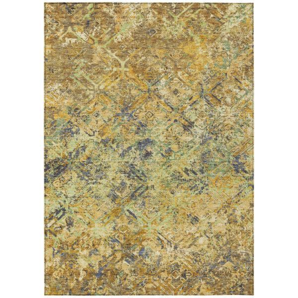 3' X 5' Gold Beige And Gray Geometric Washable Indoor Outdoor Area Rug
