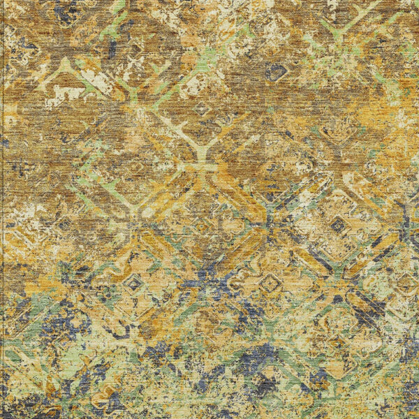 3' X 5' Gold Beige And Gray Geometric Washable Indoor Outdoor Area Rug