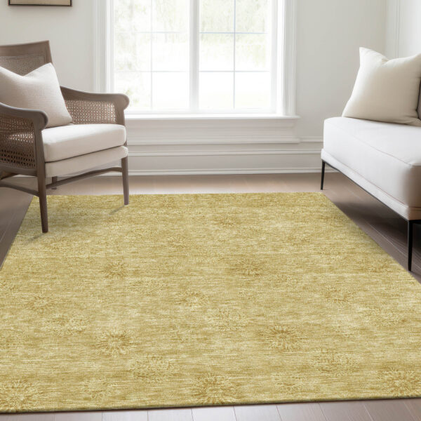 8' X 10' Gold And Ivory Floral Washable Indoor Outdoor Area Rug