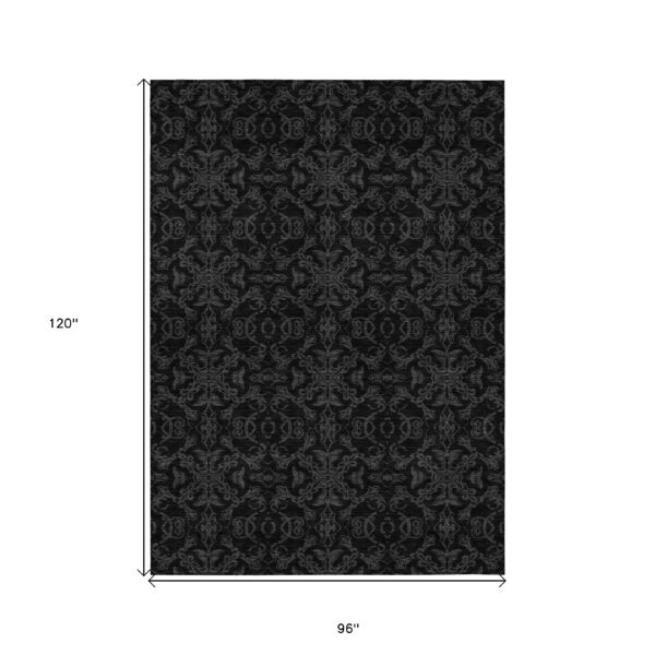 8' X 10' Gray And Charcoal Medallion Washable Indoor Outdoor Area Rug