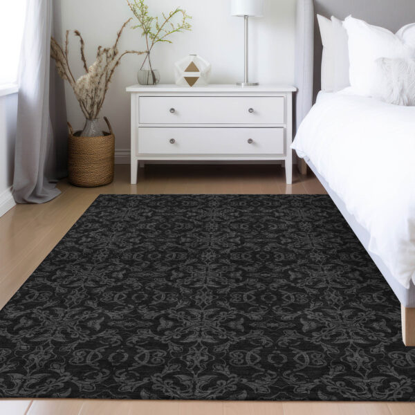8' X 10' Gray And Charcoal Medallion Washable Indoor Outdoor Area Rug