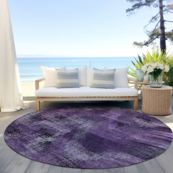 8' Purple Lavender And Gray Round Abstract Washable Indoor Outdoor Area Rug
