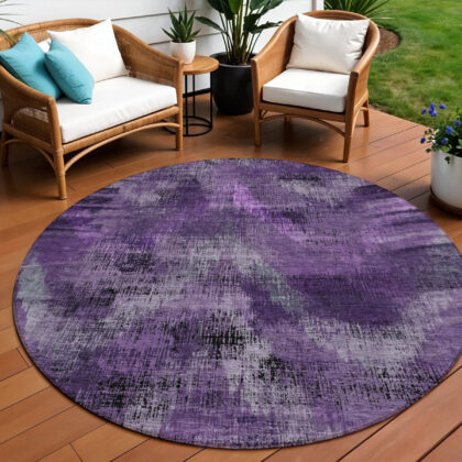 8' Purple Lavender And Gray Round Abstract Washable Indoor Outdoor Area Rug