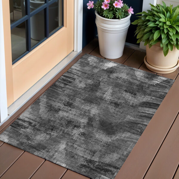 3' X 5' Gray Charcoal And Silver Abstract Washable Indoor Outdoor Area Rug