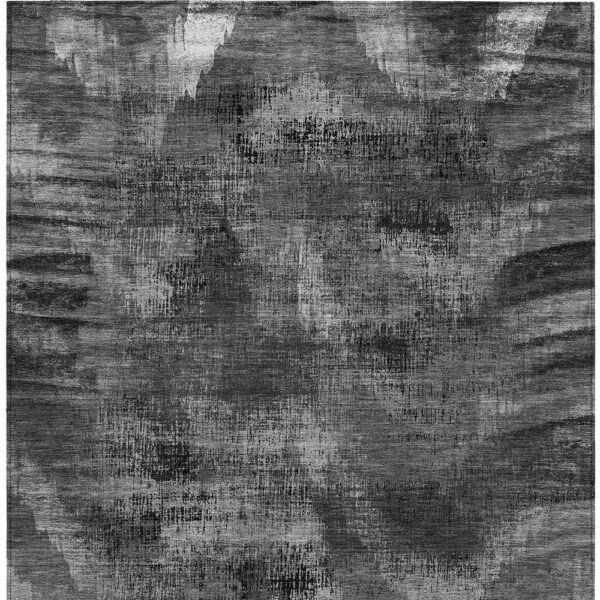 3' X 5' Gray Charcoal And Silver Abstract Washable Indoor Outdoor Area Rug