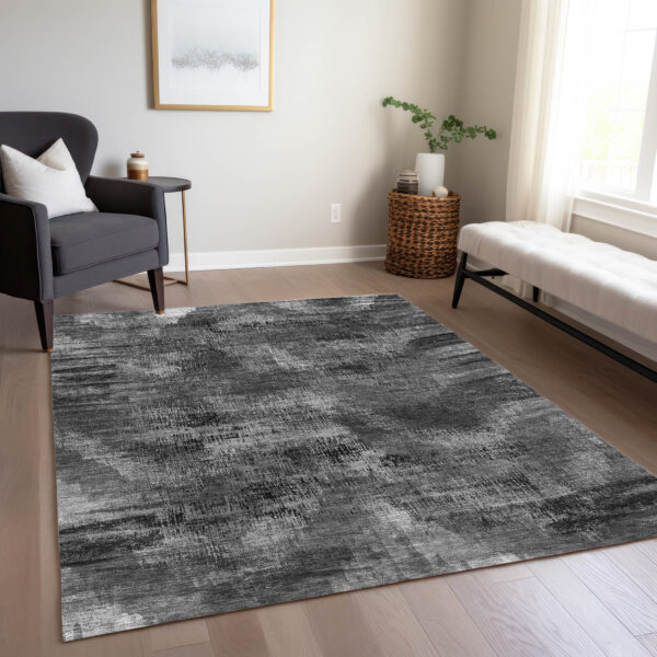 3' X 5' Gray Charcoal And Silver Abstract Washable Indoor Outdoor Area Rug