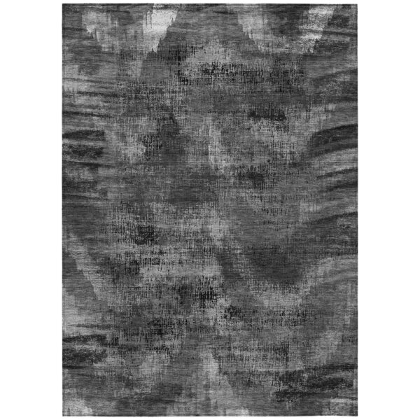 3' X 5' Gray Charcoal And Silver Abstract Washable Indoor Outdoor Area Rug