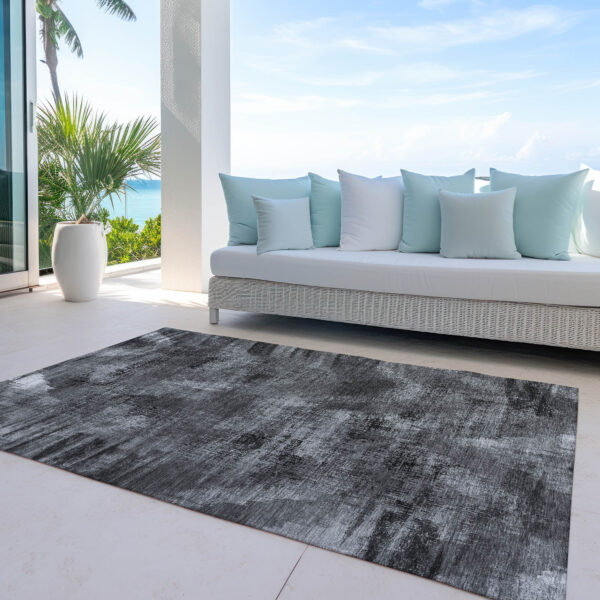 3' X 5' Gray Charcoal And Silver Abstract Washable Indoor Outdoor Area Rug