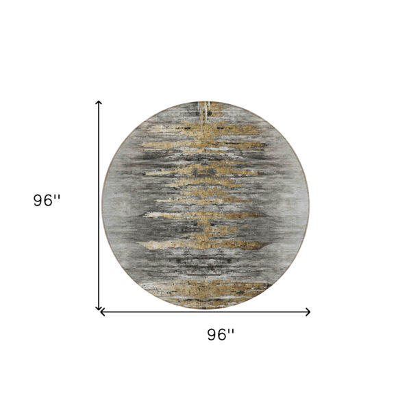 8' Gray Charcoal And Silver Round Abstract Washable Indoor Outdoor Area Rug