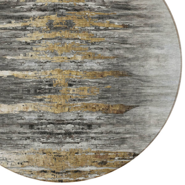 8' Gray Charcoal And Silver Round Abstract Washable Indoor Outdoor Area Rug