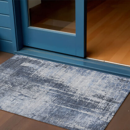 3' X 5' Navy Blue And Sky Blue Abstract Washable Indoor Outdoor Area Rug